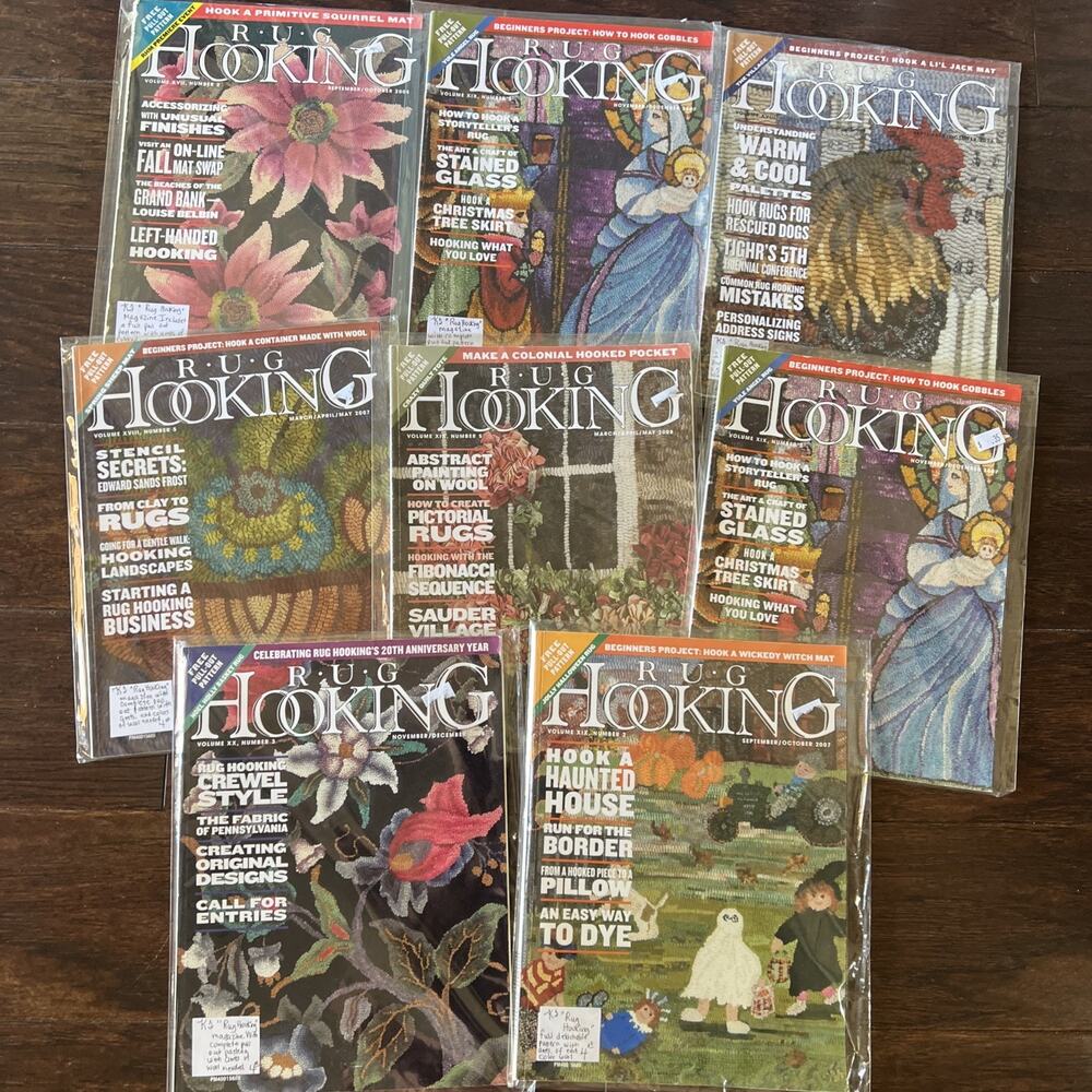 8 RUG Hooking Magazines 2006-2008 Full Sized Pull Out Patterns Punch Needle